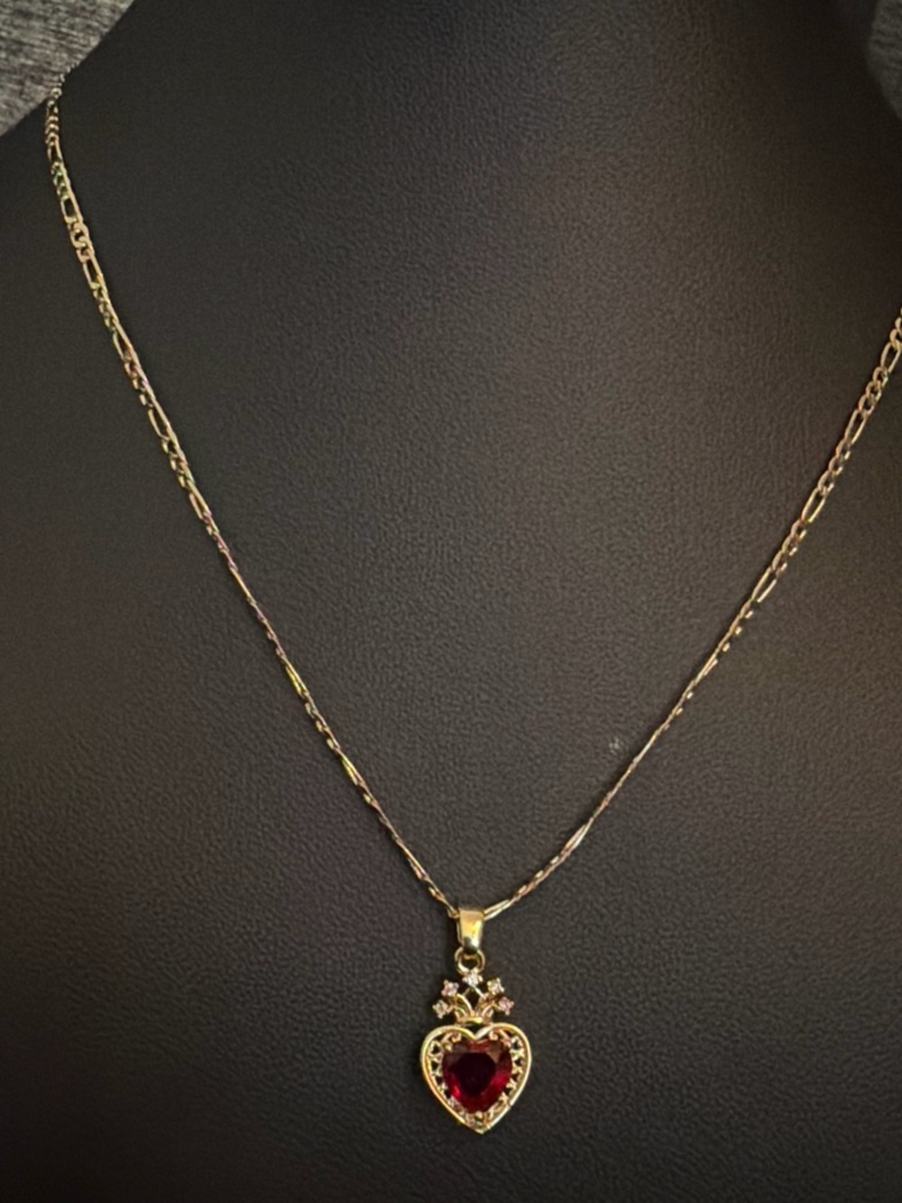 Gold plated Heart Pendant Necklace with Red Gem